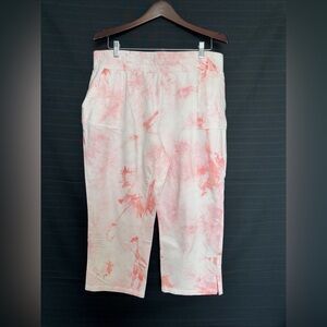 Quaker Factory Jeanne Rice White Pink Tie Dye Cropped Pull On Pants Womens L